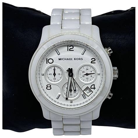 michael kors ceramic watch mk5161|oversized runway white tone watch.